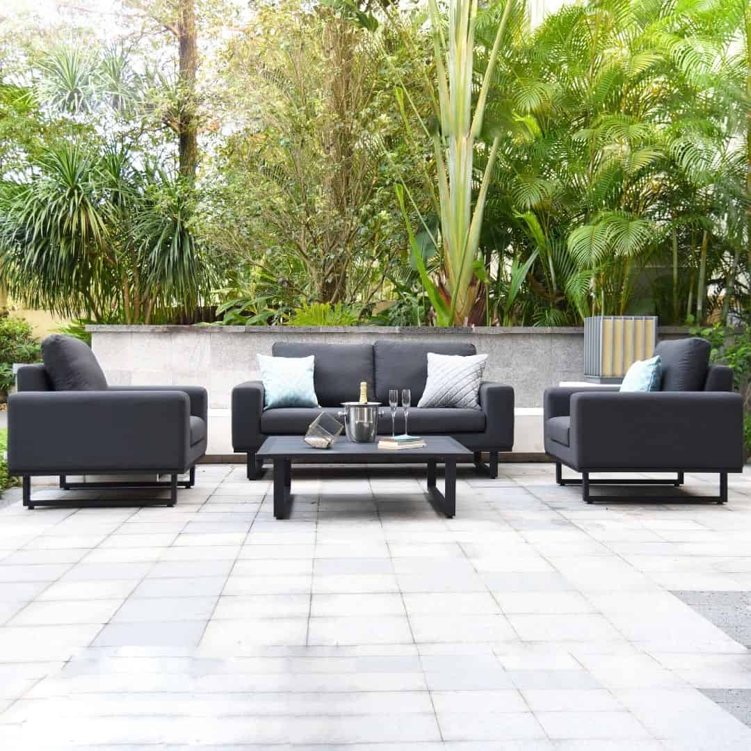 2 seat fabric sofa set with 2 single arm chairs and coffee table #colour_charcoal