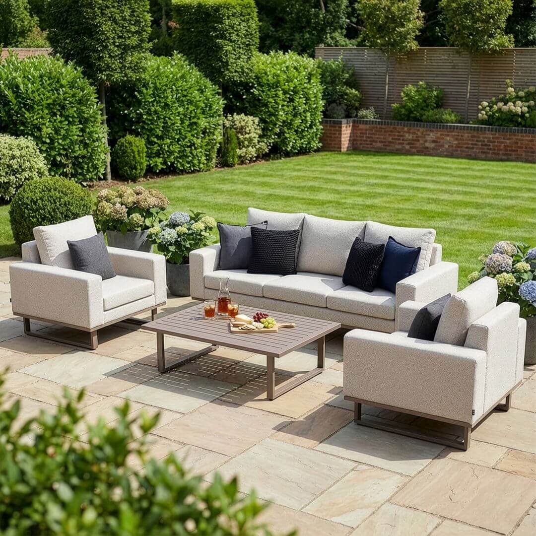 Latte Outdoor Fabric 3 Seat Sofa Set with Slatted Aluminium Coffee Table #colour_latte