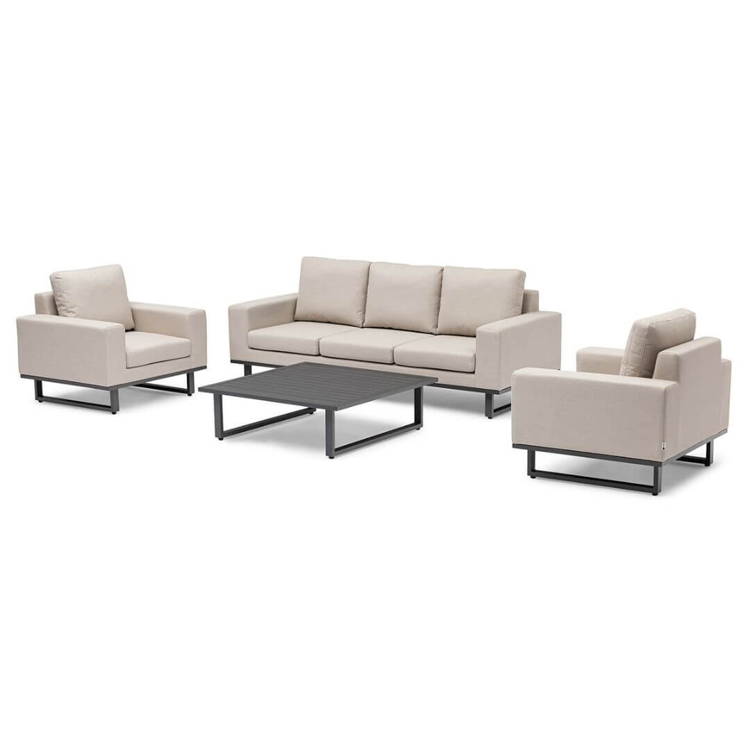 Beige Oatmeal Outdoor Fabric 3 Seat Sofa Set with Slatted Aluminium Coffee Table #colour_oatmeal