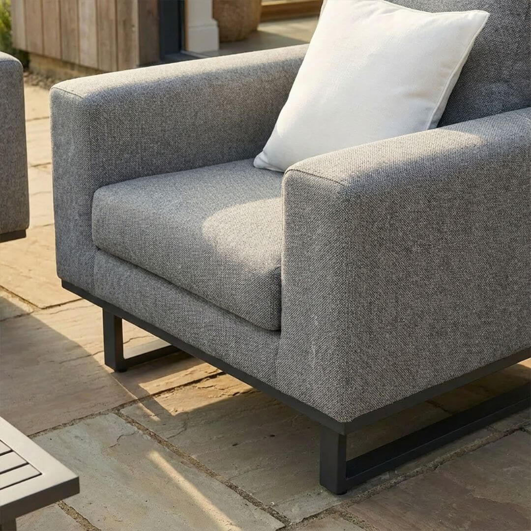 Zinc Grey Outdoor Fabric 2 Seat Sofa Set with Slatted Aluminium Coffee Table #colour_zinc grey