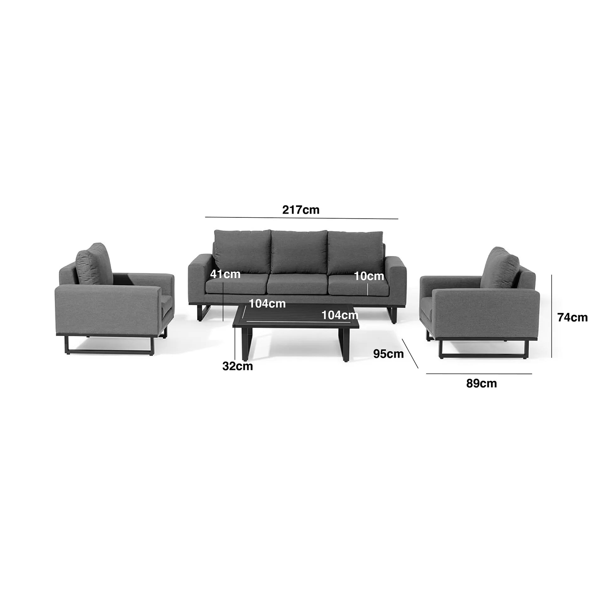 Fabric and Aluminium 3 Seat Sofa Set Measurements/Footprint
