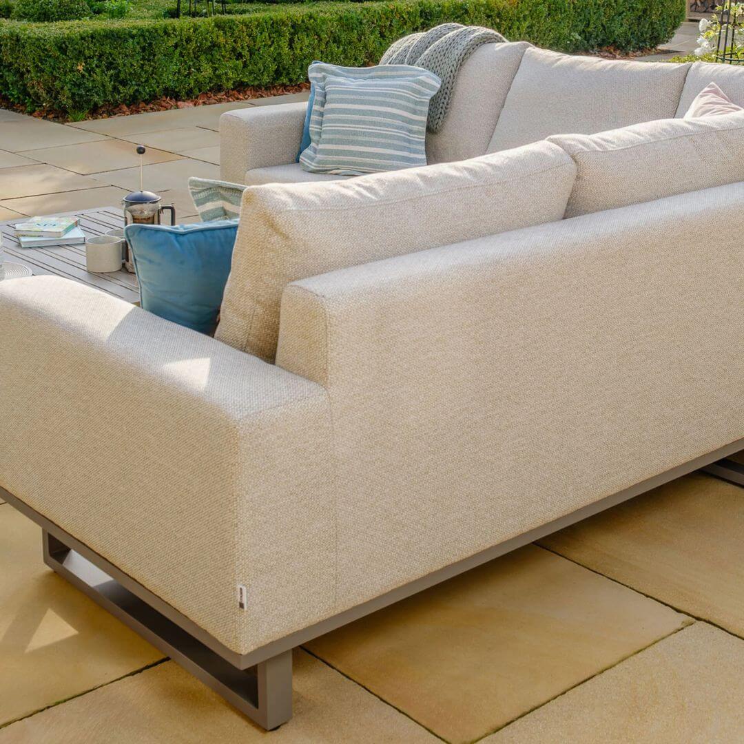 Latte Outdoor Fabric and Grey Aluminium Large Corner Sofa with a Slatted Coffee Table #colour_latte
