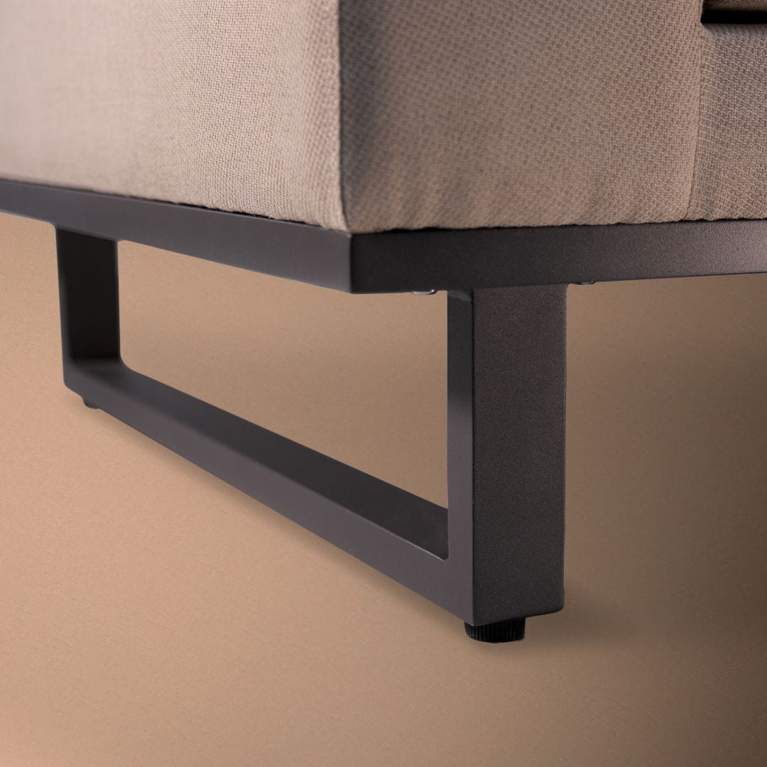 Beige Oatmeal Outdoor Fabric and Grey Aluminium Large Corner Sofa with a Slatted Coffee Table #colour_oatmeal