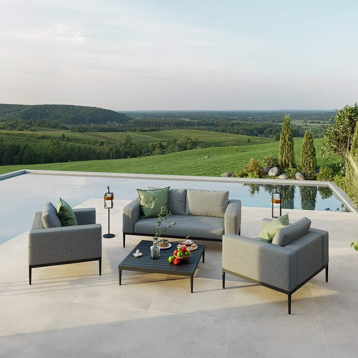 Grey Flanelle Fabric 2 Seat Sofa Set with 2 Armchairs and Coffee Table #colour_flanelle