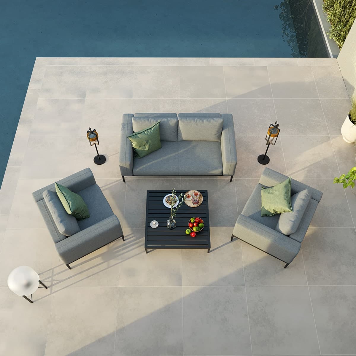 Grey Flanelle Fabric 2 Seat Sofa Set with 2 Armchairs and Coffee Table #colour_flanelle