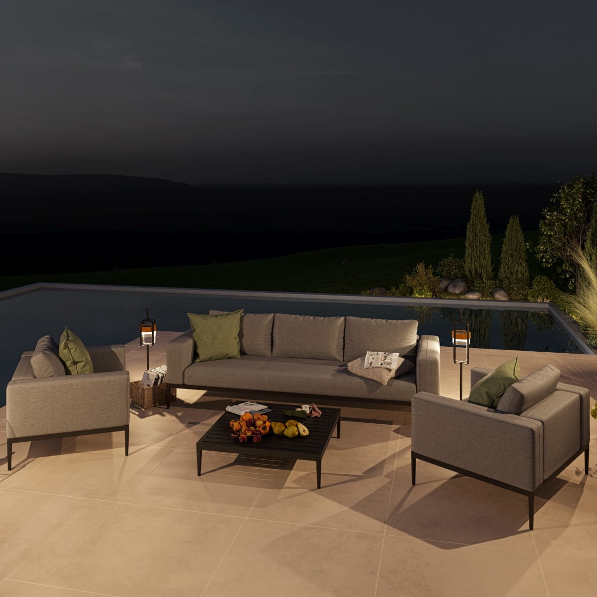 Grey Flanelle Fabric 3 Seat Sofa Set with 2 Armchairs and Coffee Table #colour_flanelle