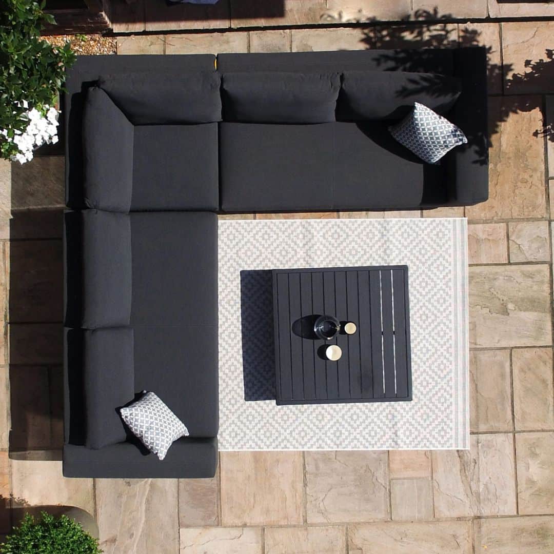 Charcoal Outdoor Fabric and Black Aluminium Corner Sofa with a Slatted Coffee Table #colour_charcoal
