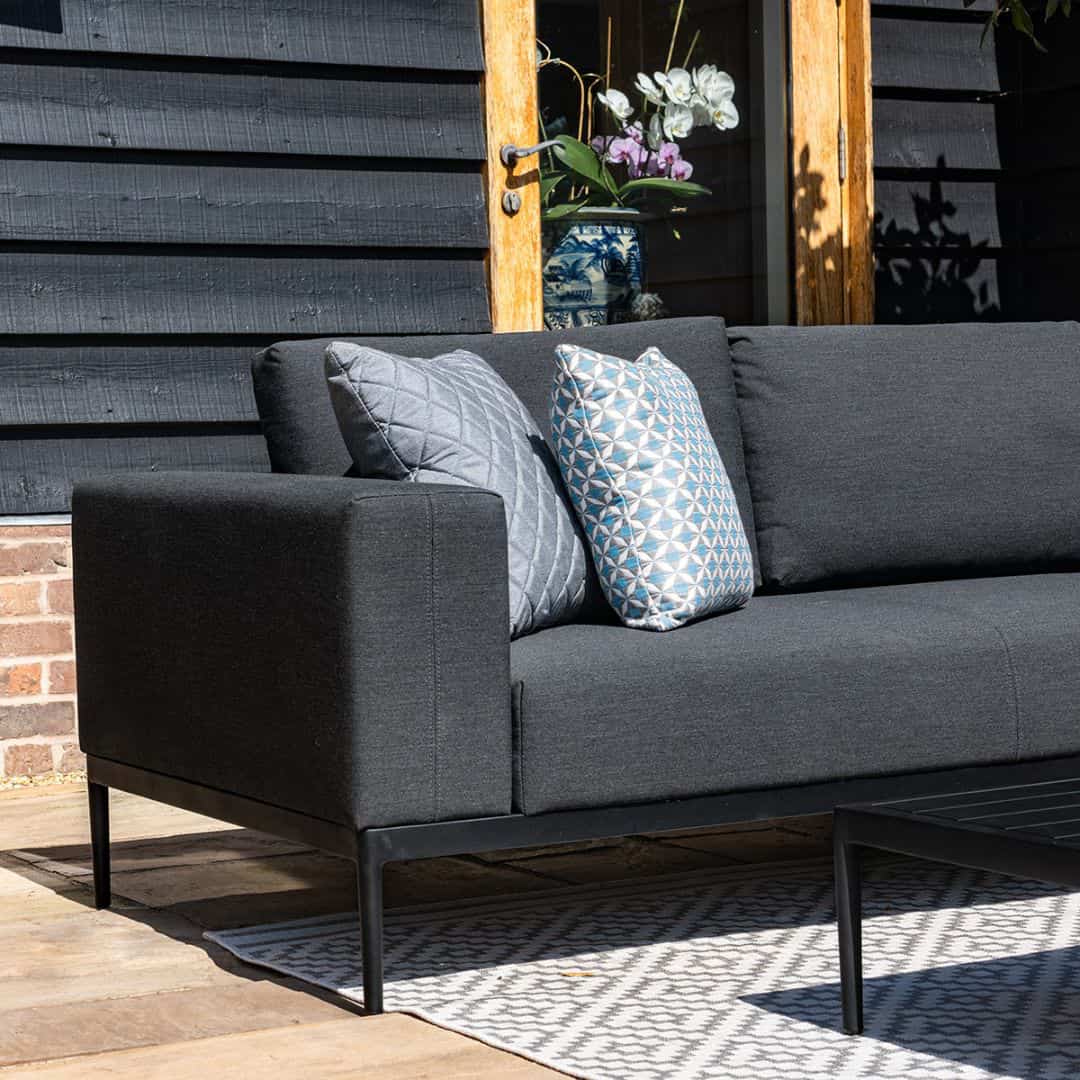 Charcoal Outdoor Fabric and Black Aluminium Corner Sofa with a Slatted Coffee Table #colour_charcoal