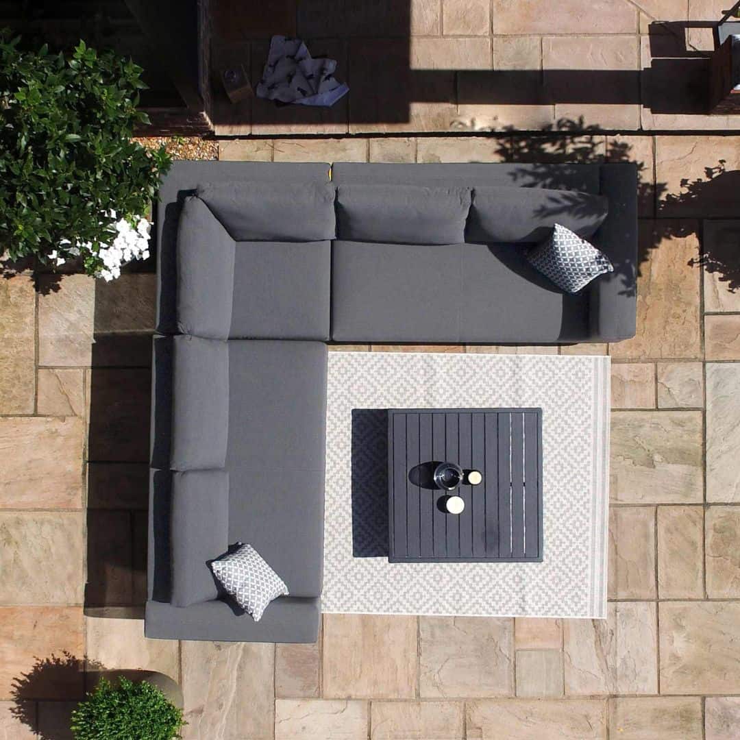 Grey Outdoor Fabric and Grey Aluminium Corner Sofa with a Slatted Coffee Table #colour_flanelle