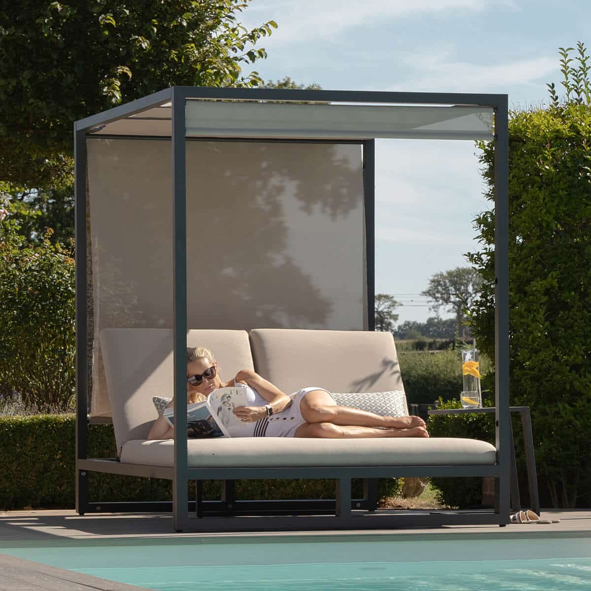 Aluminium and Fabric Double Sunlounger #colour_oatmeal