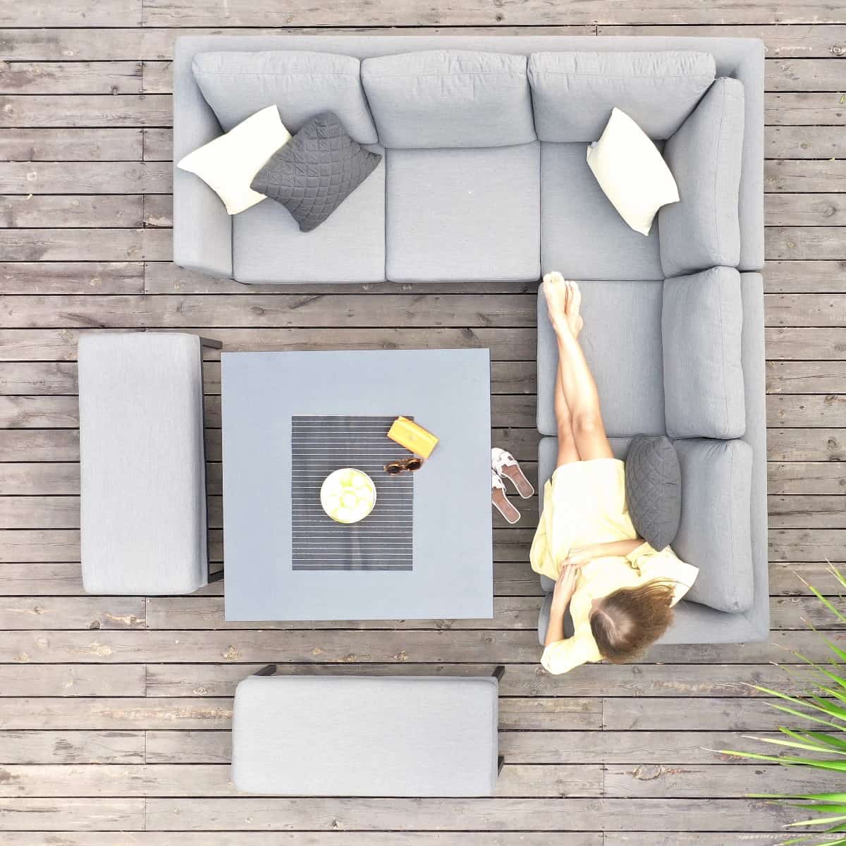 Fabric corner sofa dining set with two benches and a rising table #colour_flanelle