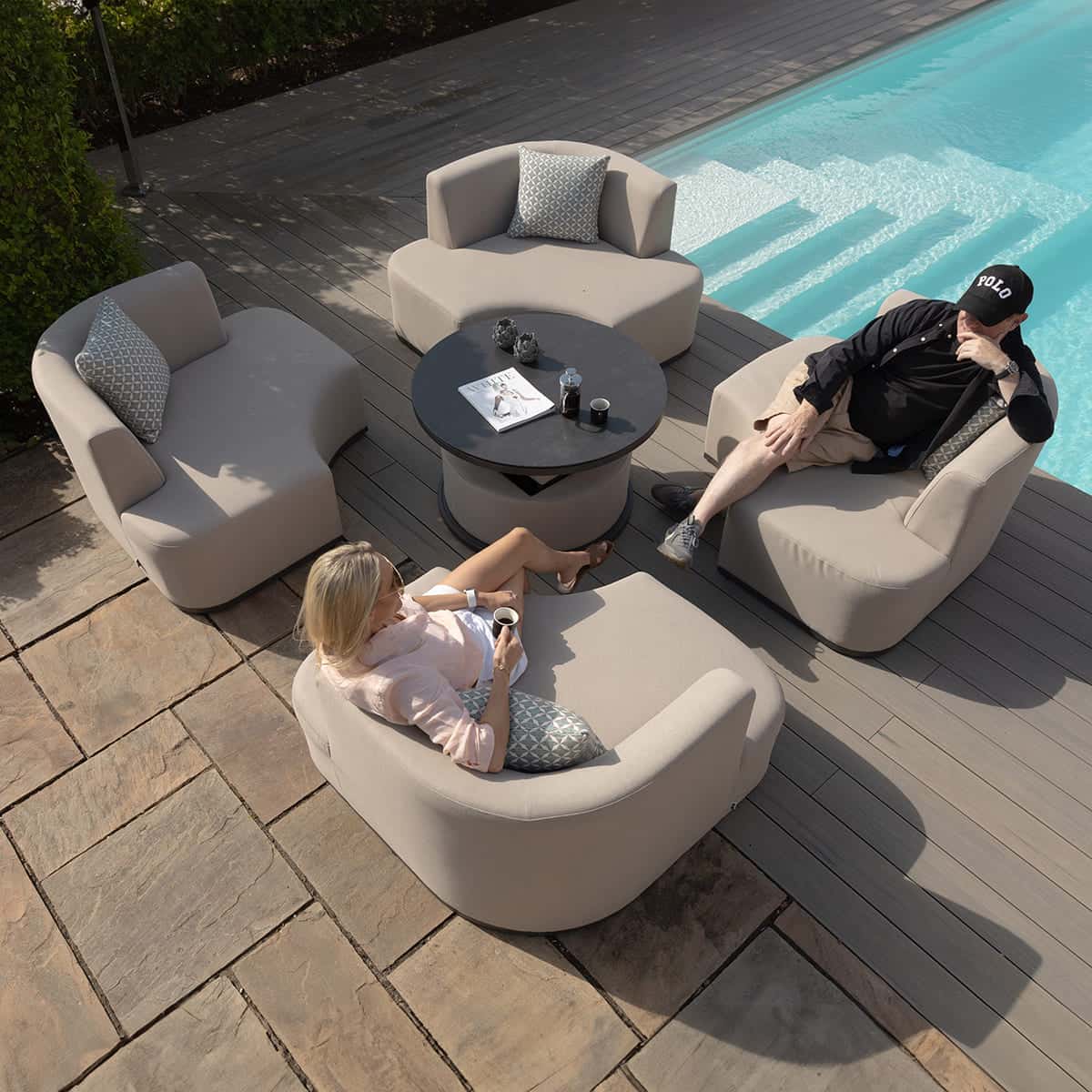 Oatmeal fabric outdoor set with four separate chairs #colour_oatmeal