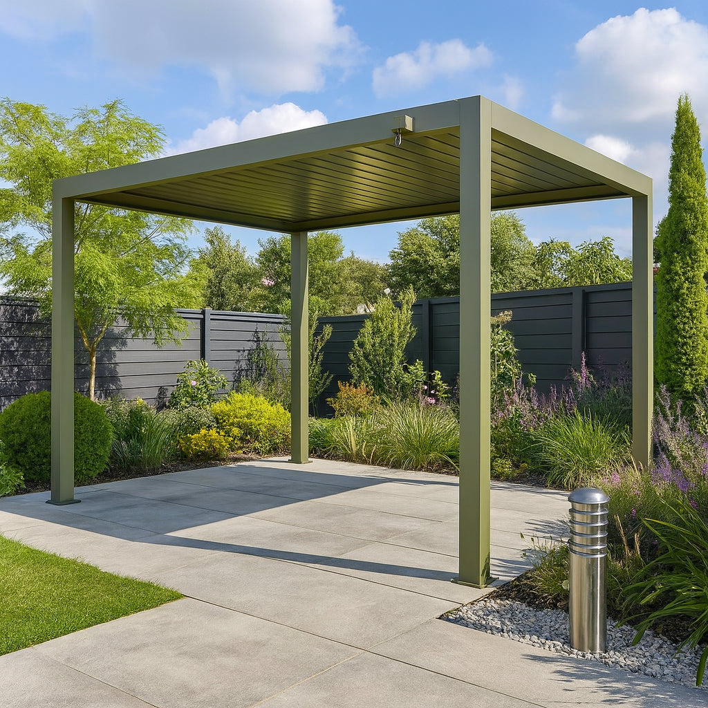 Neptune Deluxe LED Aluminium Pergola - 3m x 4m in Olive Green