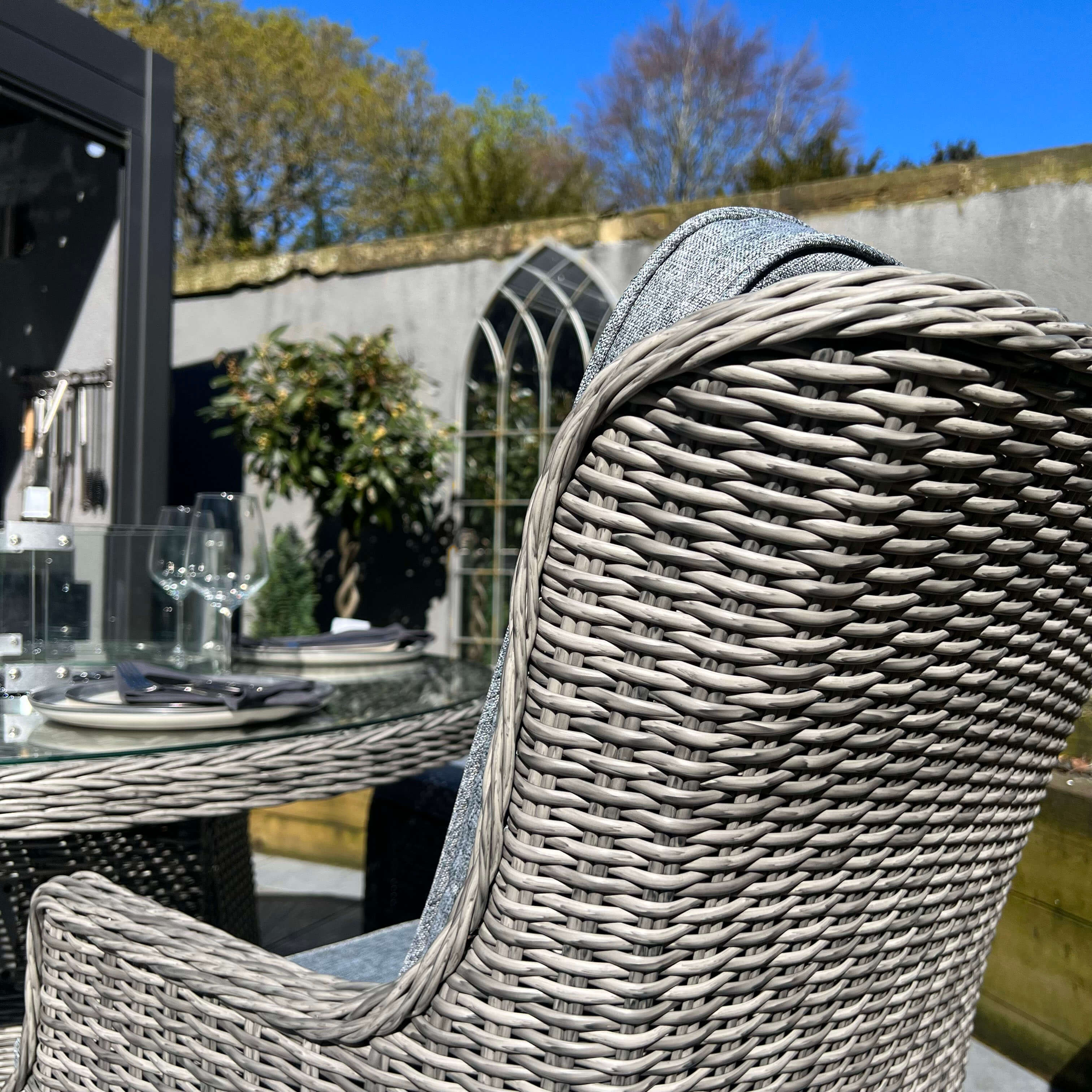 6 Seater Rattan Oval Firepit Dining Set