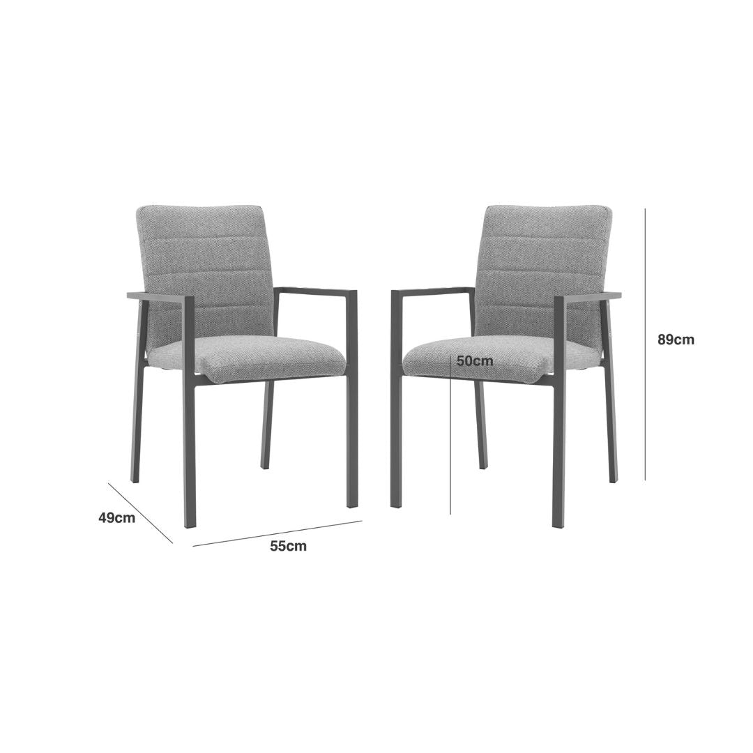 Dimension Footprint of a Pair of Outdoor Fabric Dining Chairs with a Powder Coated Aluminium Frame