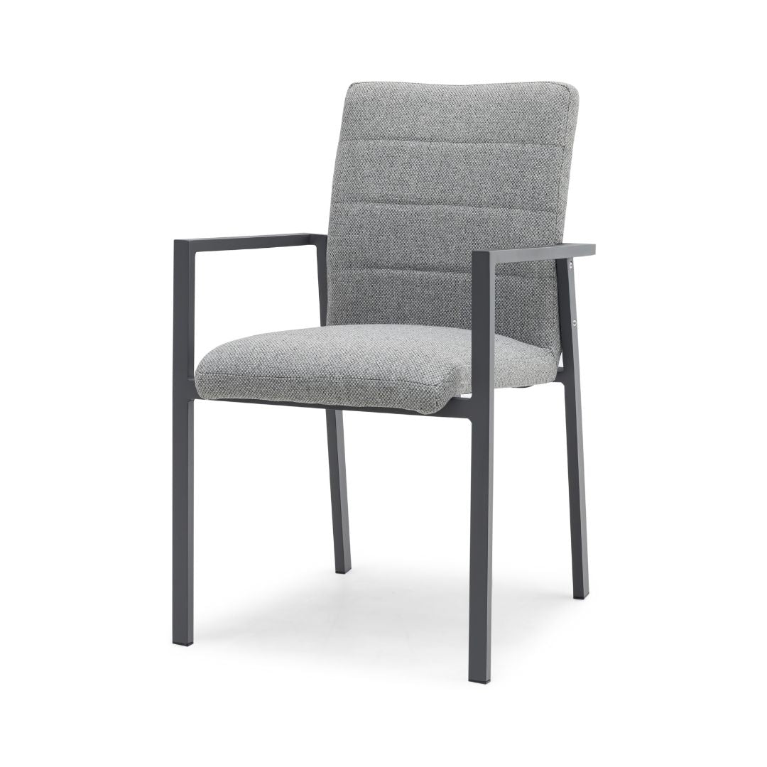 Pair of Zinc Grey Outdoor Fabric Dining Chairs with a Grey Powder Coated Aluminium Frame #colour_zinc grey