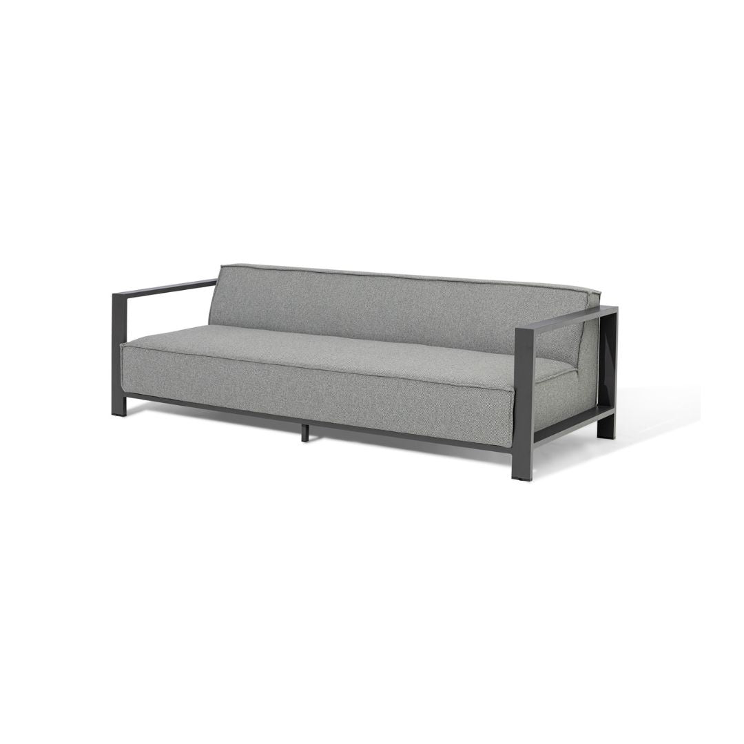 Zinc Grey Outdoor Fabric and Grey Powder Coated Aluminium Frame 3 Seat Sofa Set with 2 Armchairs and a Matching Square Coffee Table