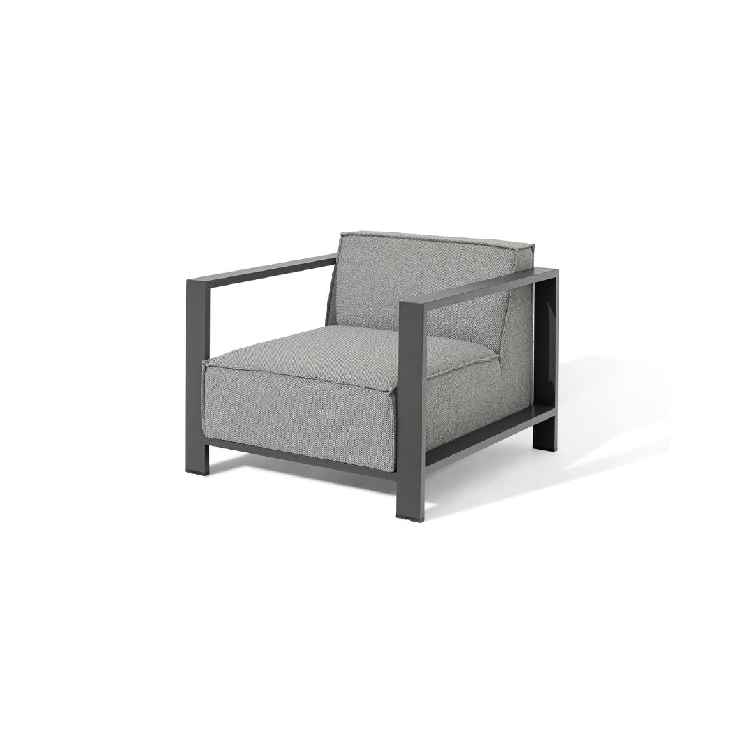 Zinc Grey Outdoor Fabric and Grey Powder Coated Aluminium Frame 3 Seat Sofa Set with 2 Armchairs and a Matching Square Coffee Table
