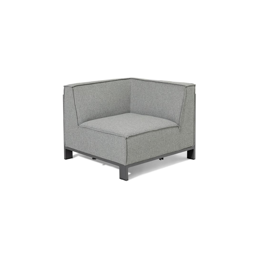 Zinc Grey Outdoor Fabric and Grey Powder Coated Aluminium Frame Small Corner Sofa Set with a Matching Square Coffee Table