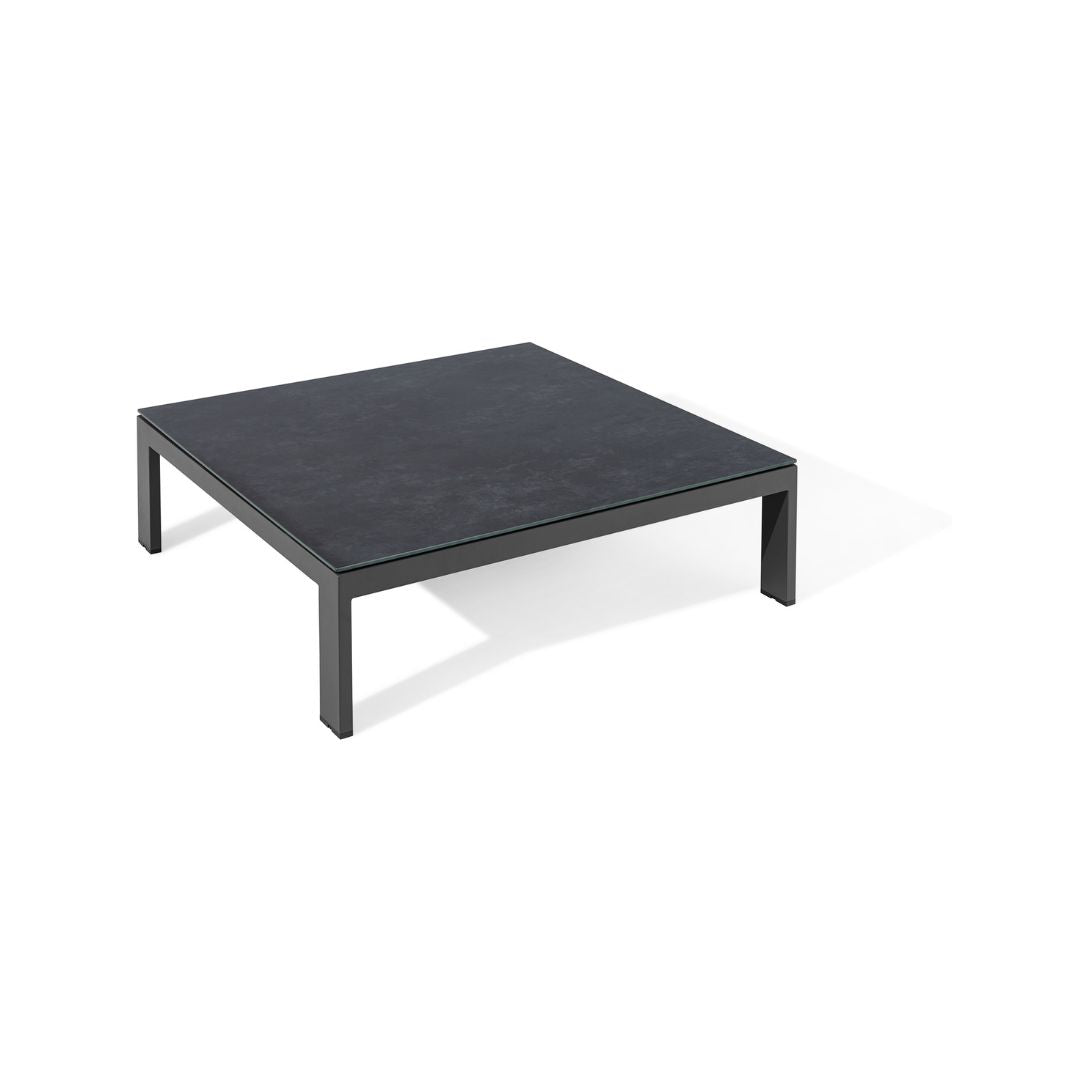Zinc Grey Outdoor Fabric and Grey Powder Coated Aluminium Frame Small Corner Sofa Set with a Matching Square Coffee Table