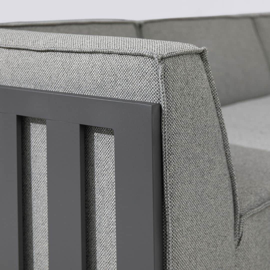 Zinc Grey Outdoor Fabric and Grey Powder Coated Aluminium Frame Medium Corner Sofa Set with a Round Coffee Table and 3 Footstools #colour_zinc grey