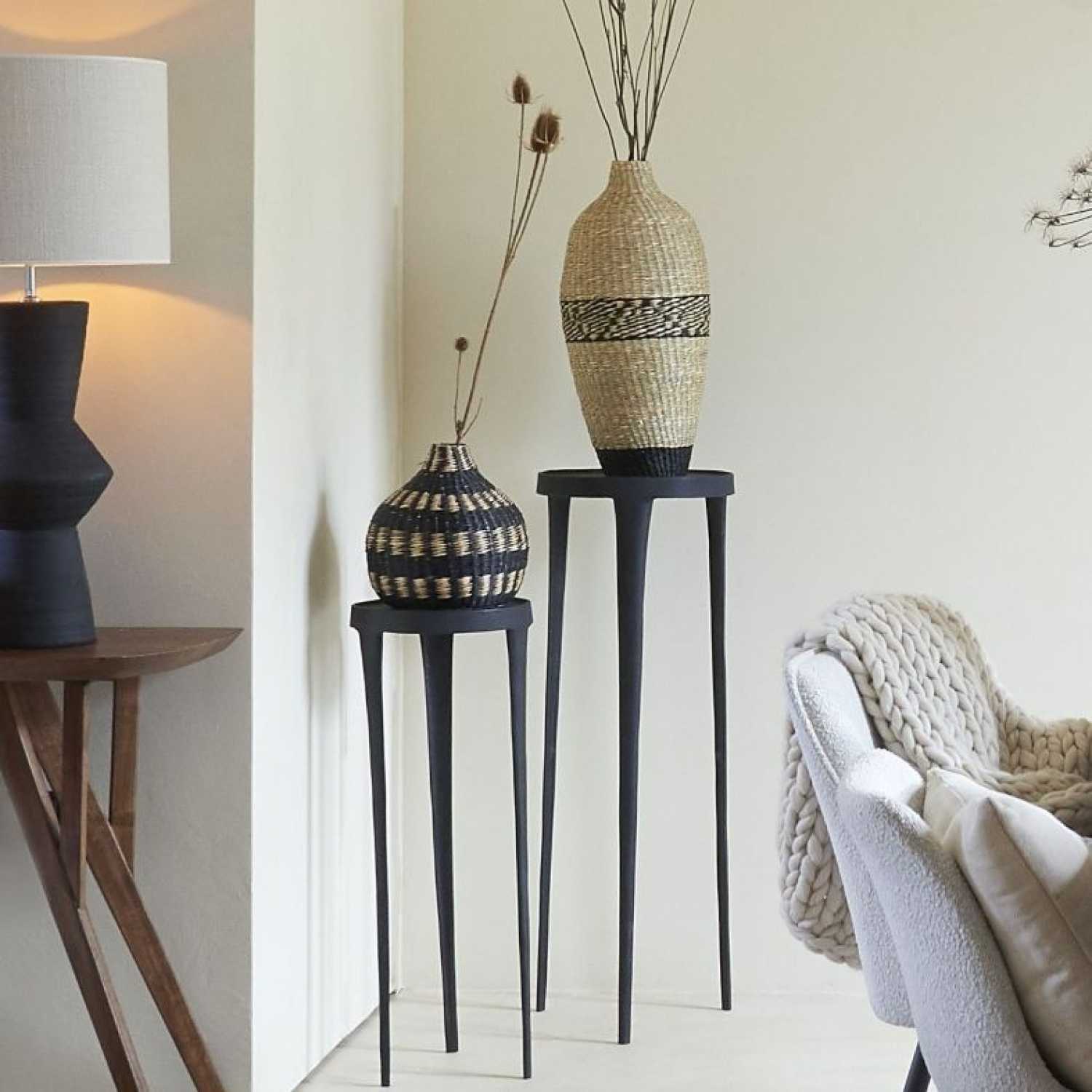 Set of 2 Black Pedestal Side Tables