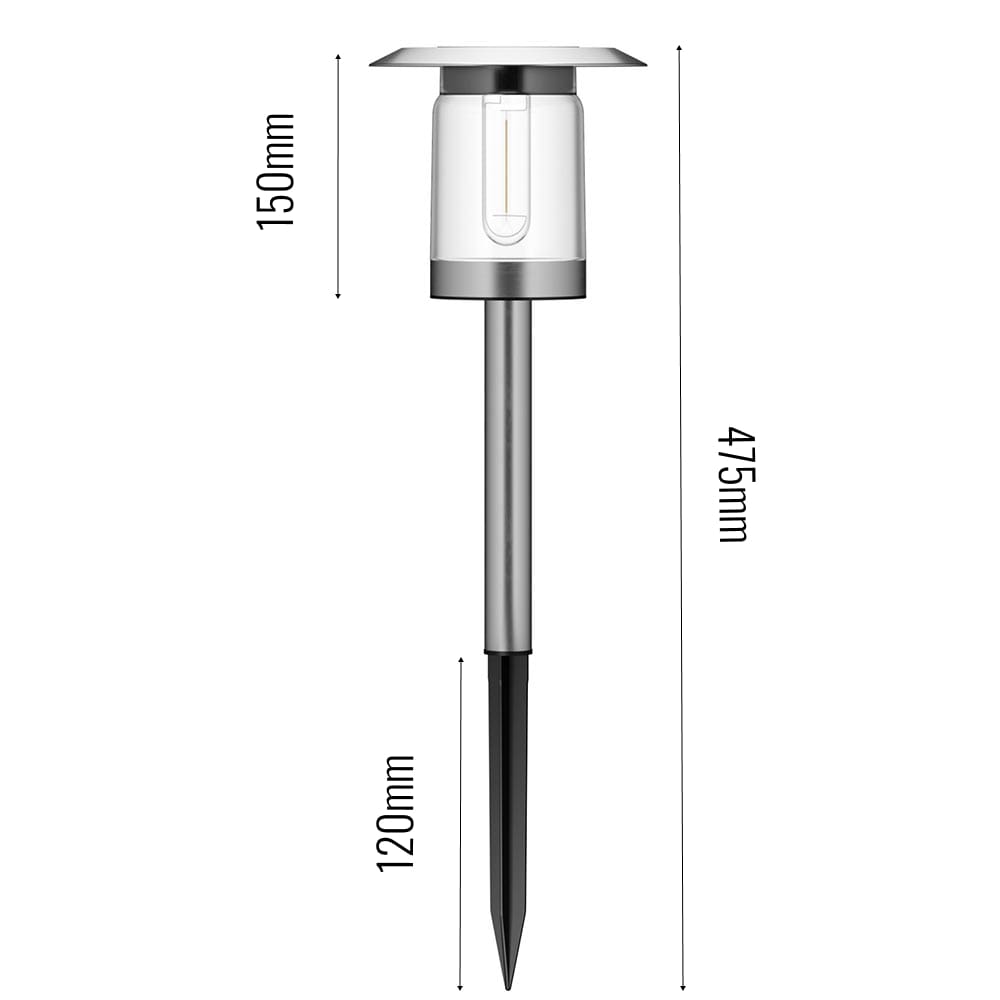 Stainless Steel Solar Garden Post Lights (Set of 2) Dimensions
