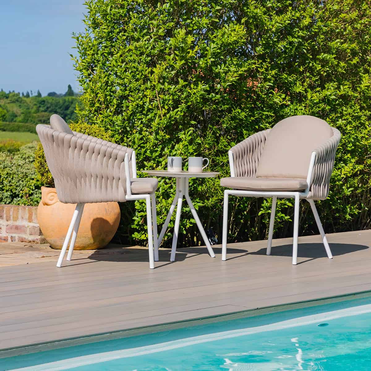Marina 2 Seat Bistro Set Sandstone / Beige Rope and Aluminium Outdoor Furniture #colour_sandstone