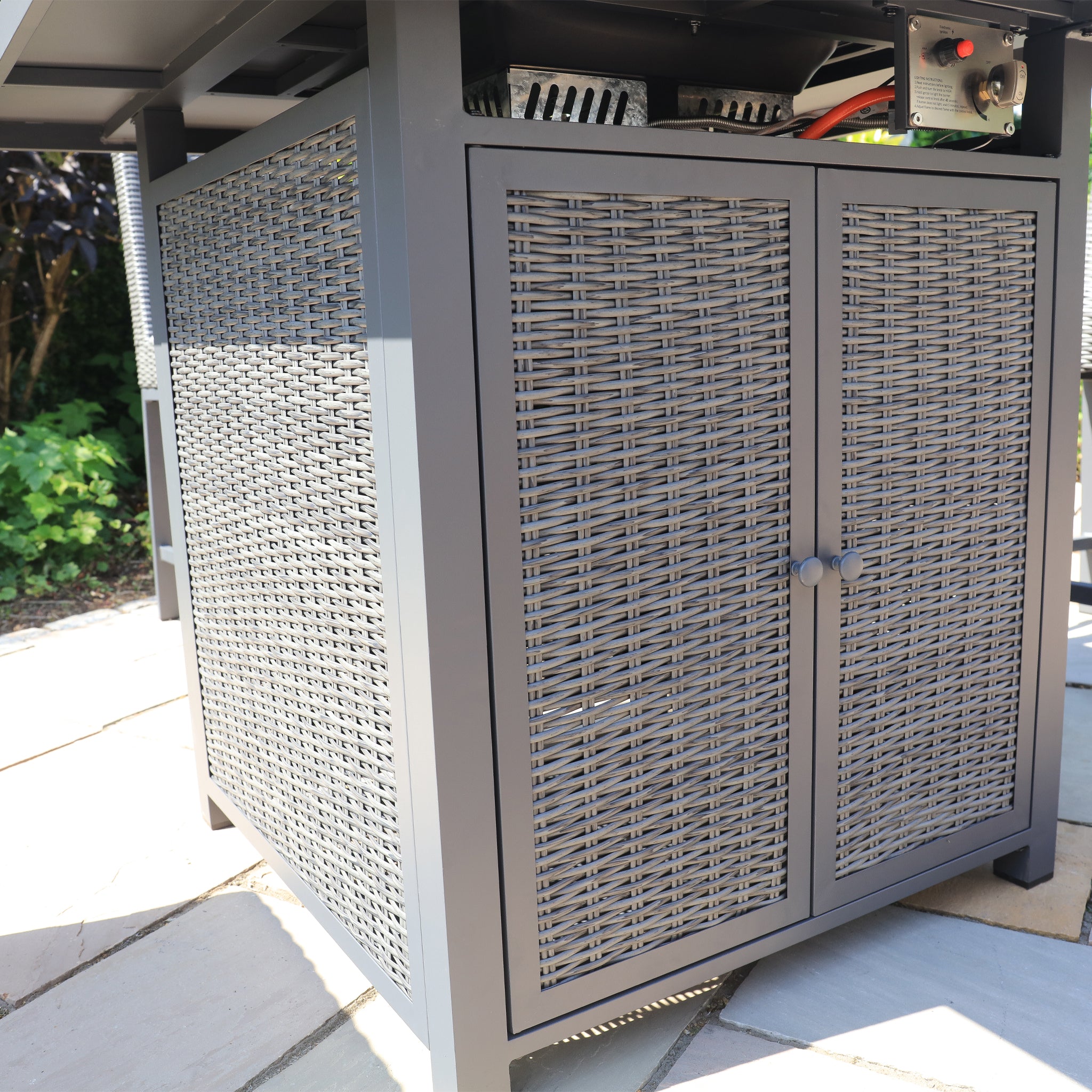 Brown Rattan 4 Seat Firepit Bar Set