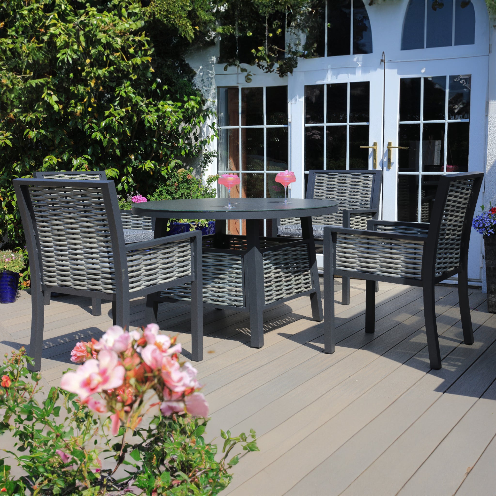 Aluminium / Rattan Weave 4 Seat Dining Set