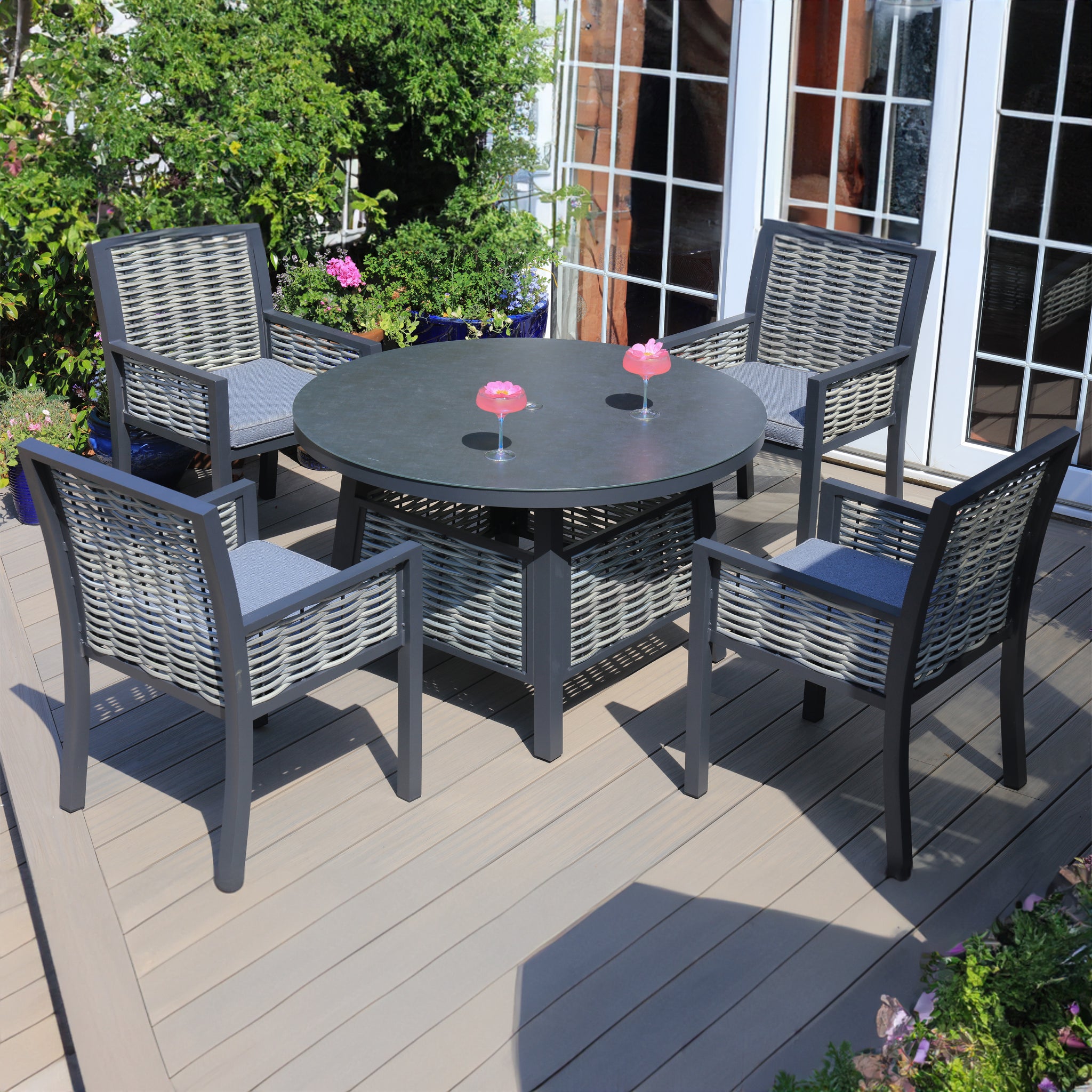Aluminium / Rattan Weave 4 Seat Dining Set