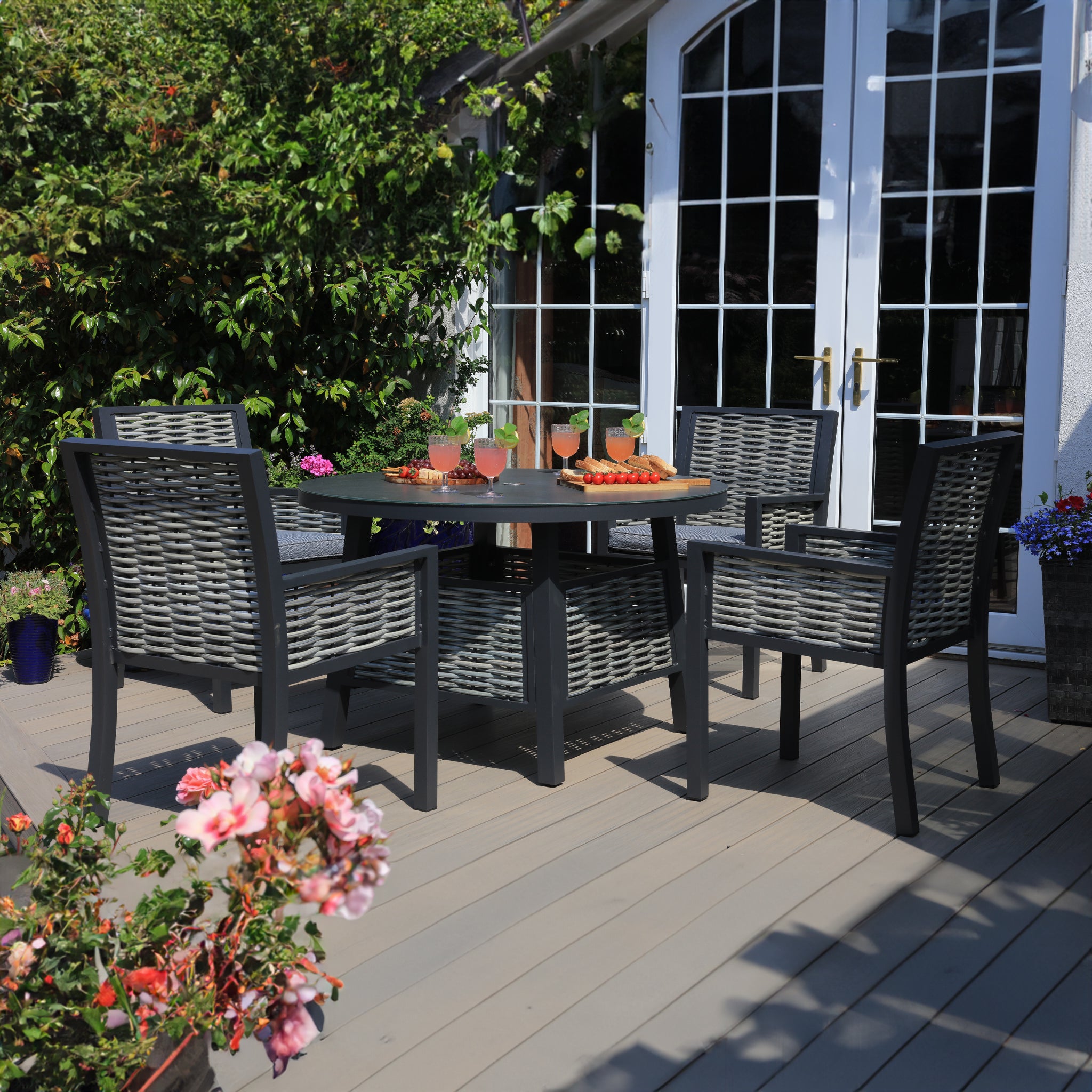 Aluminium / Rattan Weave 4 Seat Dining Set
