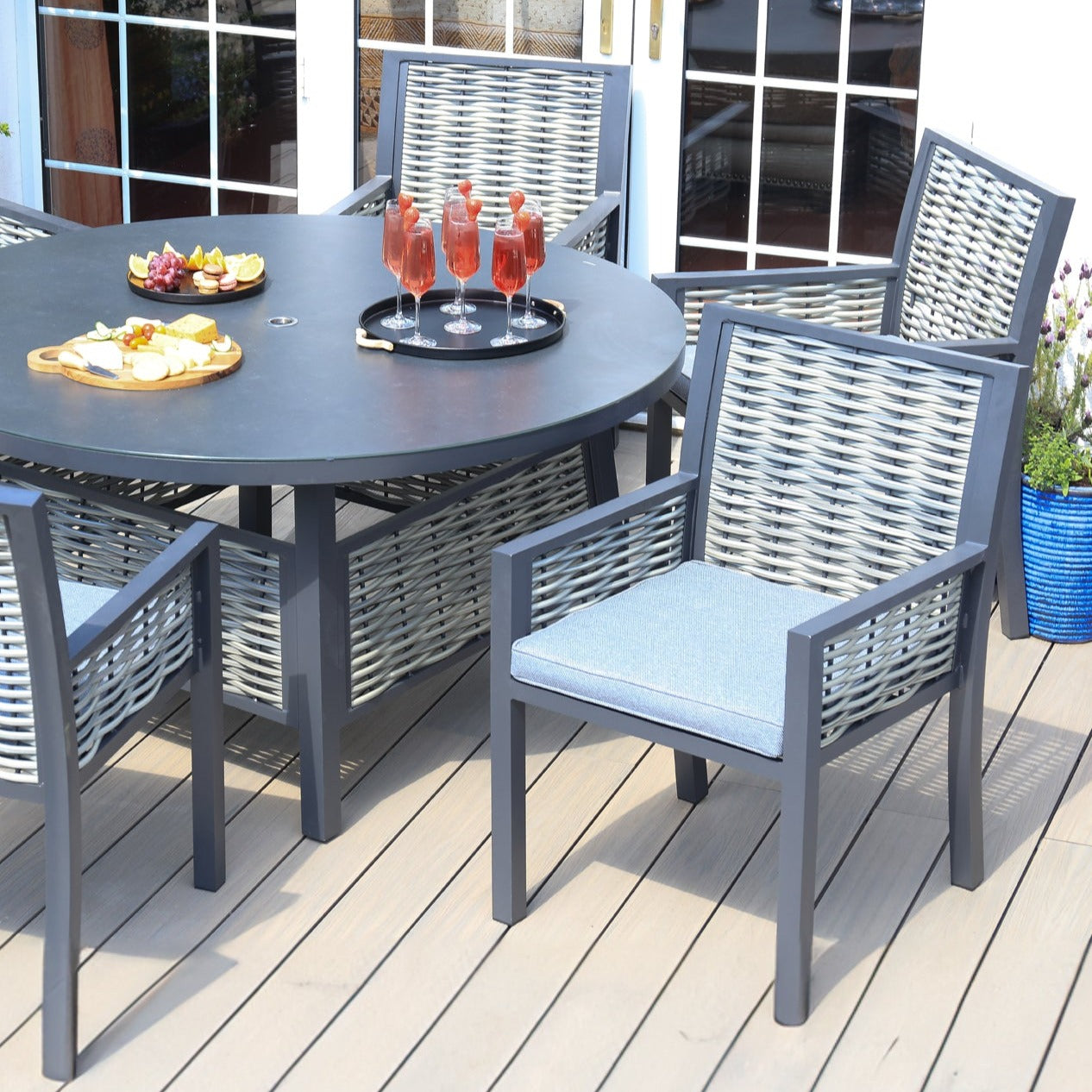 Aluminium / Rattan Weave 8 Seat Circular Dining Set