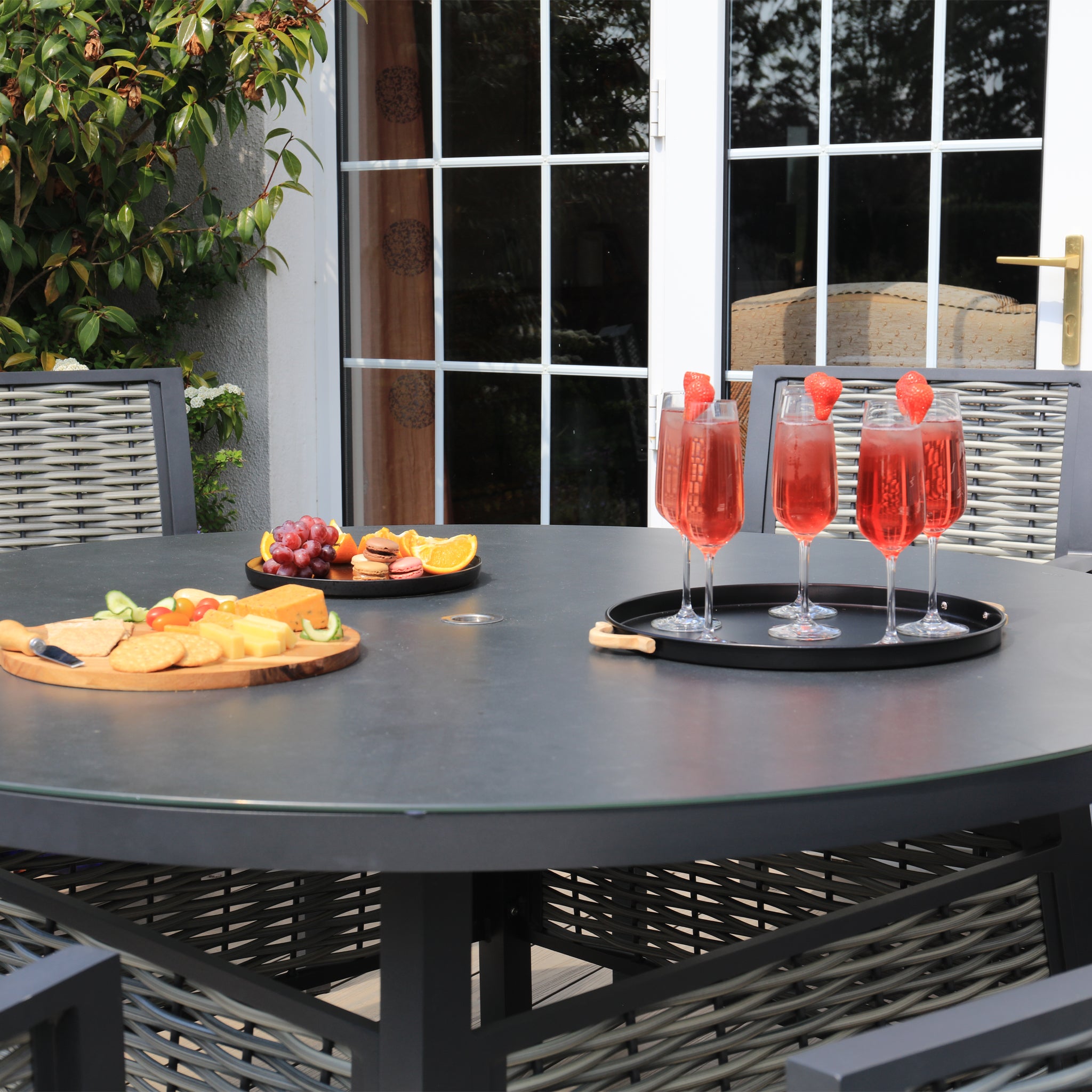 Aluminium / Rattan Weave 8 Seat Circular Dining Set