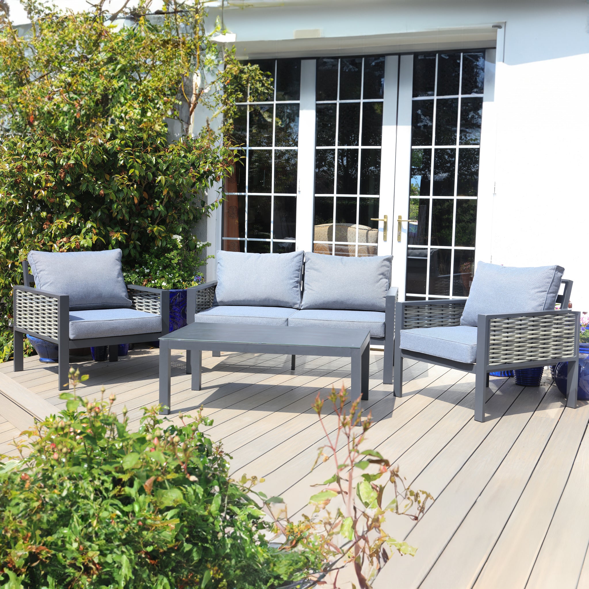 Aluminium / Rattan Weave 2 Seat Coffee Sofa Set