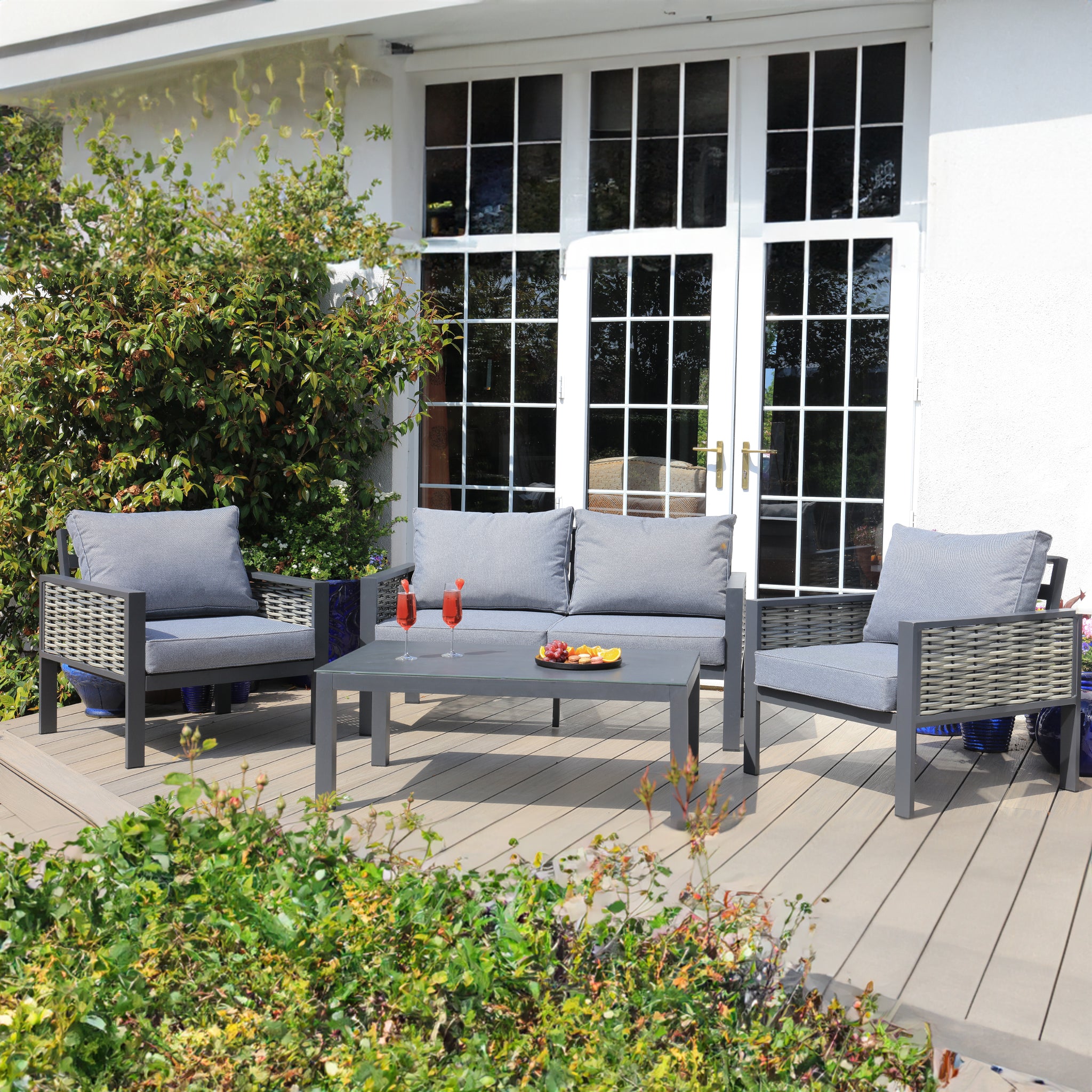 Aluminium / Rattan Weave 2 Seat Coffee Sofa Set