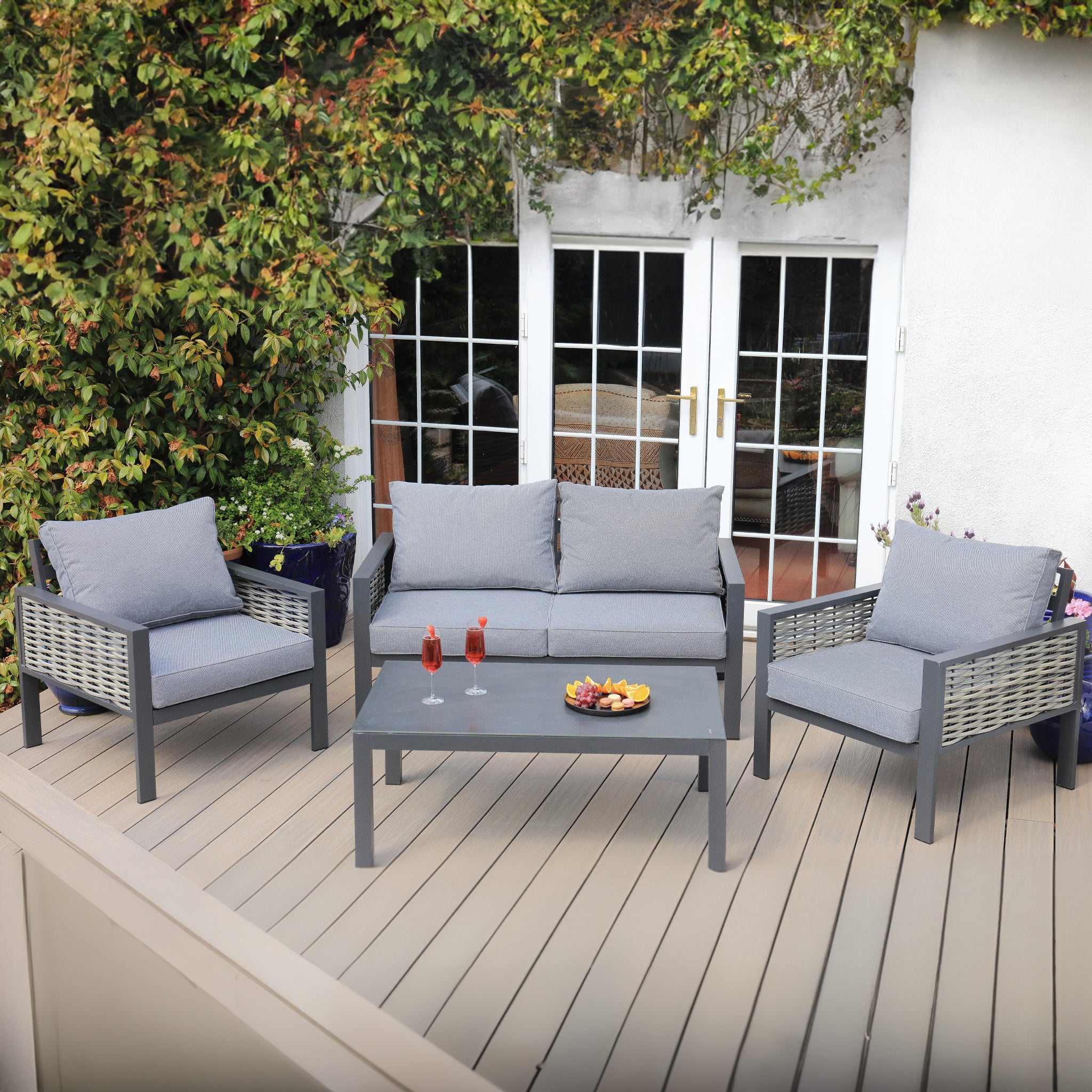 Aluminium / Rattan Weave 2 Seat Coffee Sofa Set