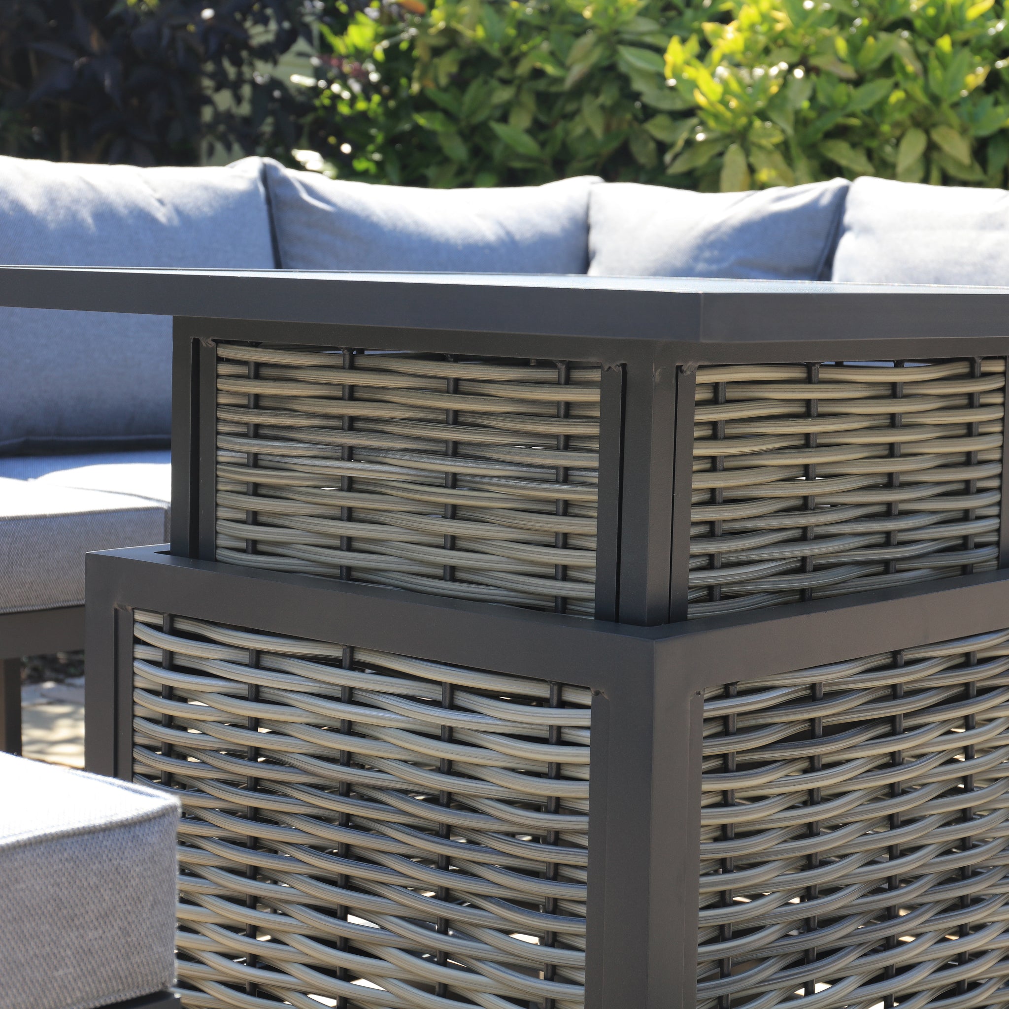 Aluminium / Rattan Weave Square Casual Rising Table Dining Set