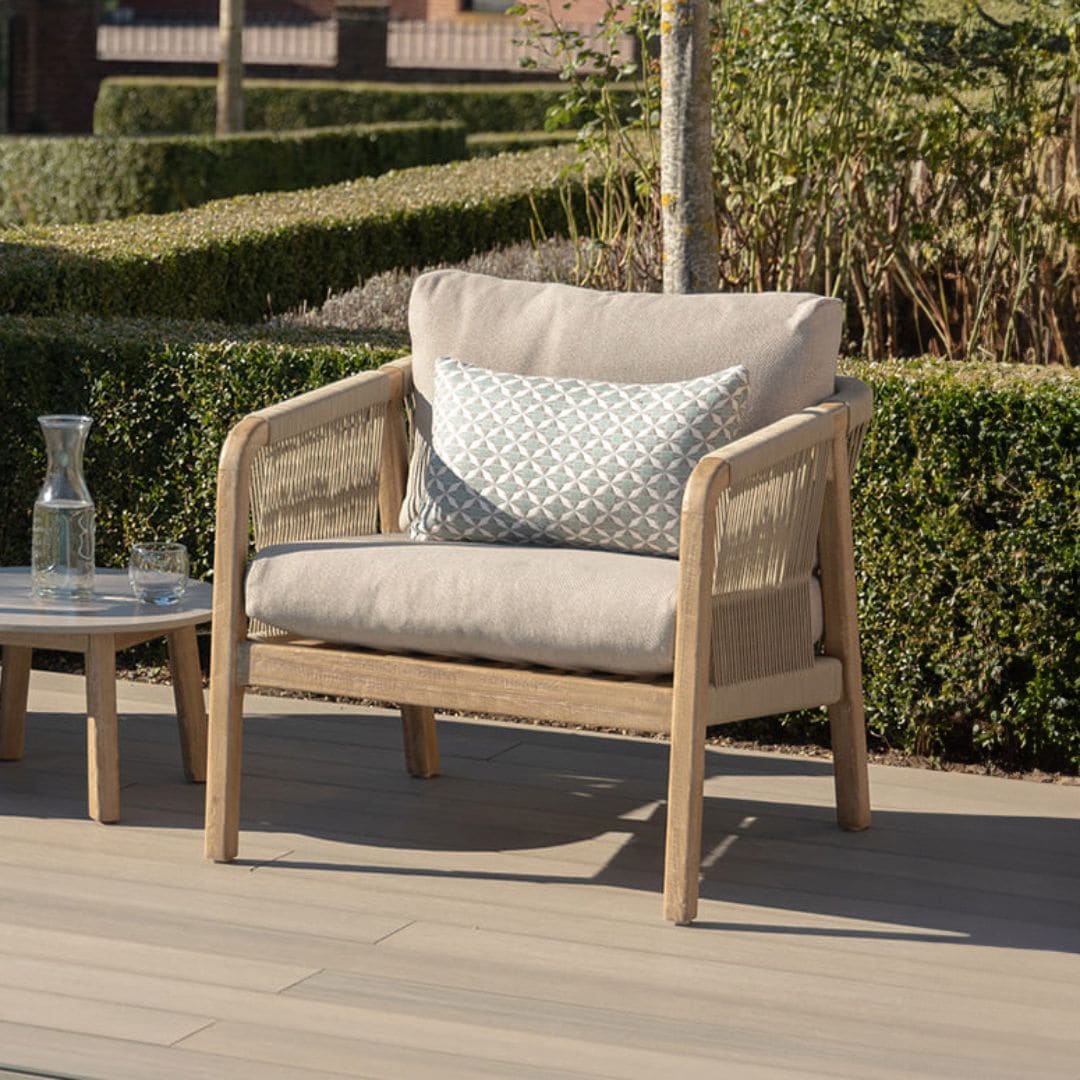 Light Brown Rope and Acacia Wood Lounge Chair