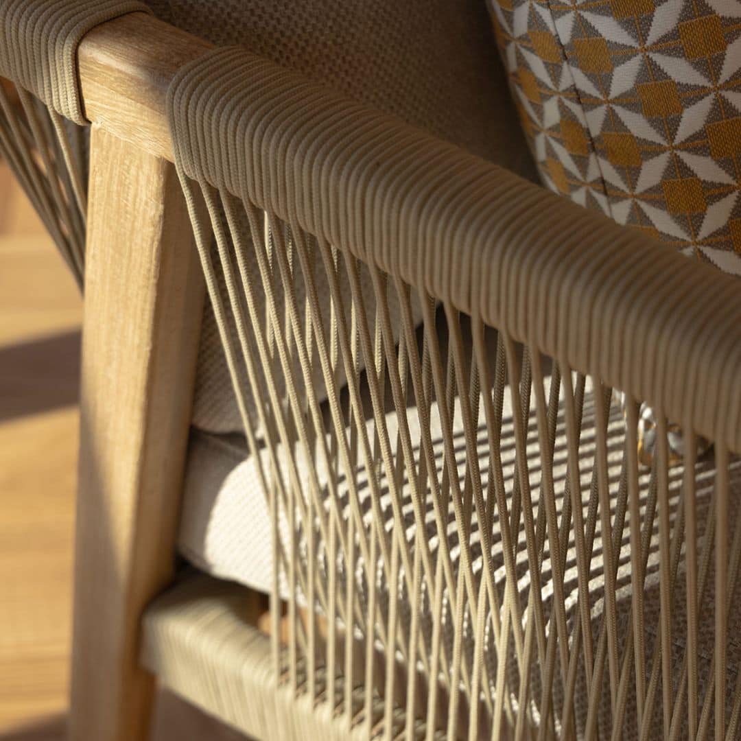 Light Brown Rope and Acacia Wood Lounge Chair