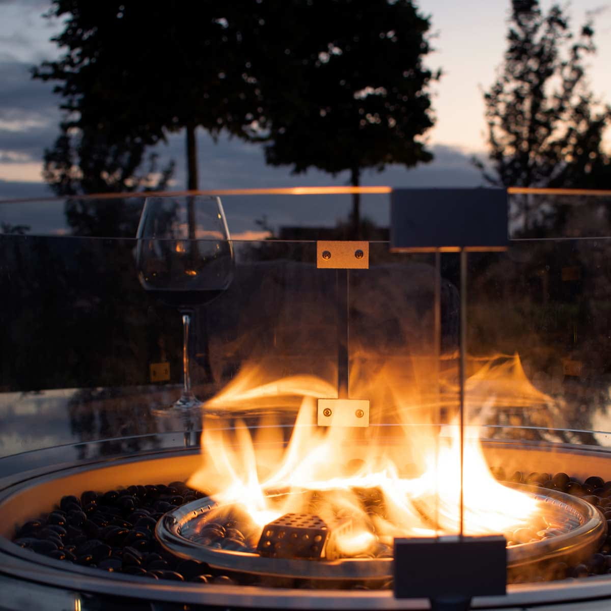 Close up of the fire pit and glass surround