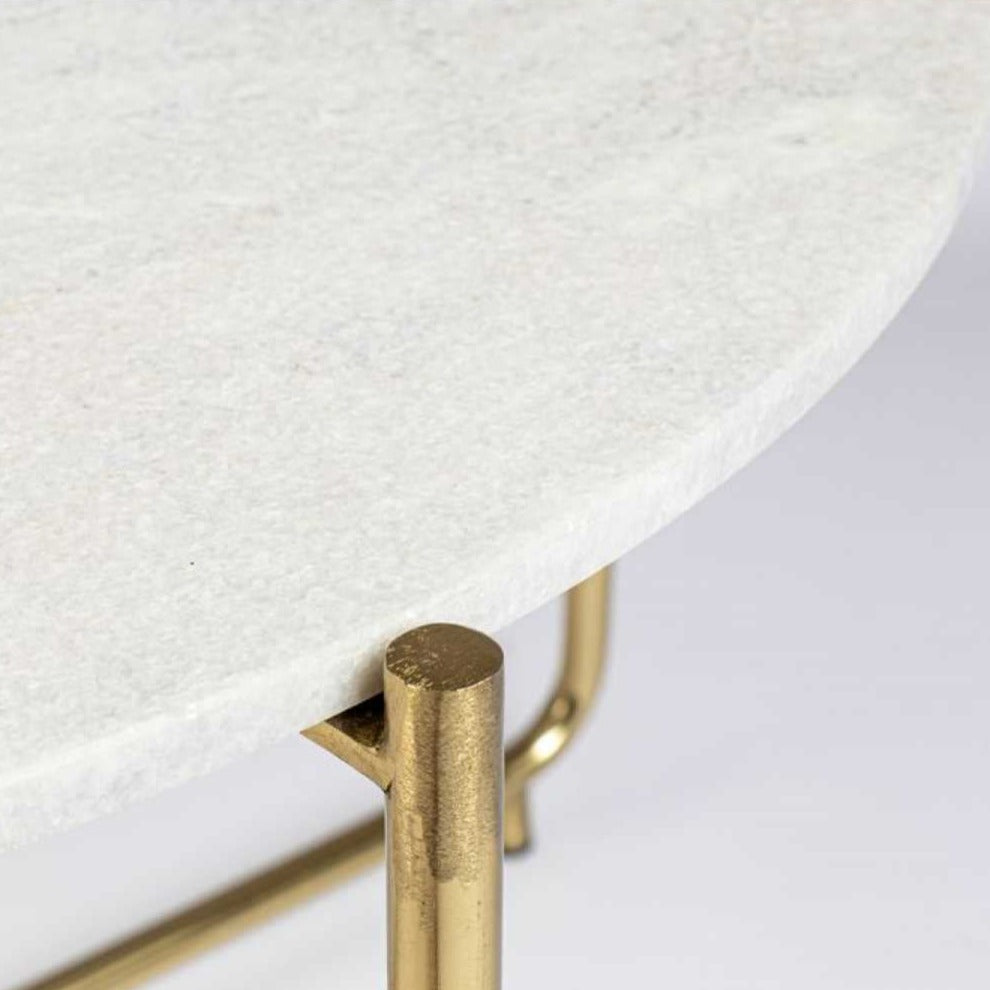 Circular White Marble Coffee Table with Gold Base