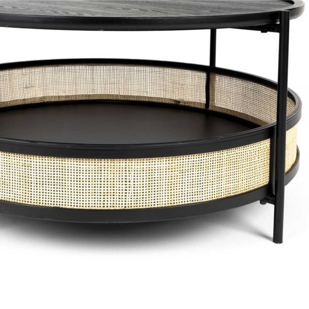 Black rattan and mdf circular coffee table
