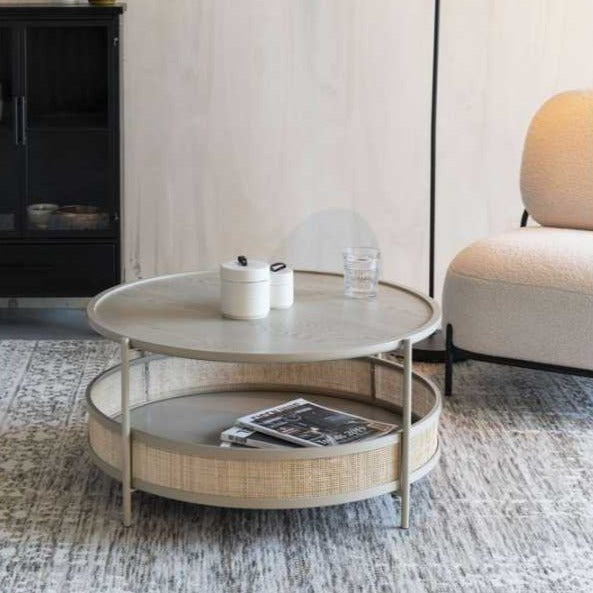 Sand Rattan and MDF Circular Coffee Table