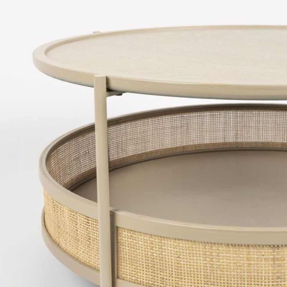 Sand Rattan and MDF Circular Coffee Table