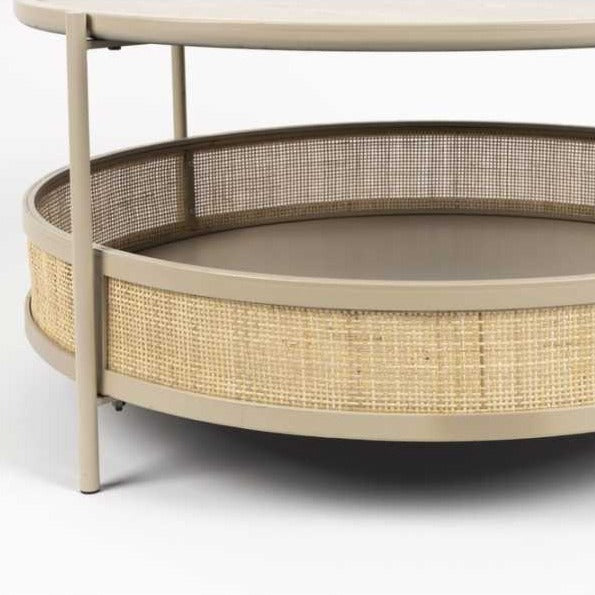Sand Rattan and MDF Circular Coffee Table