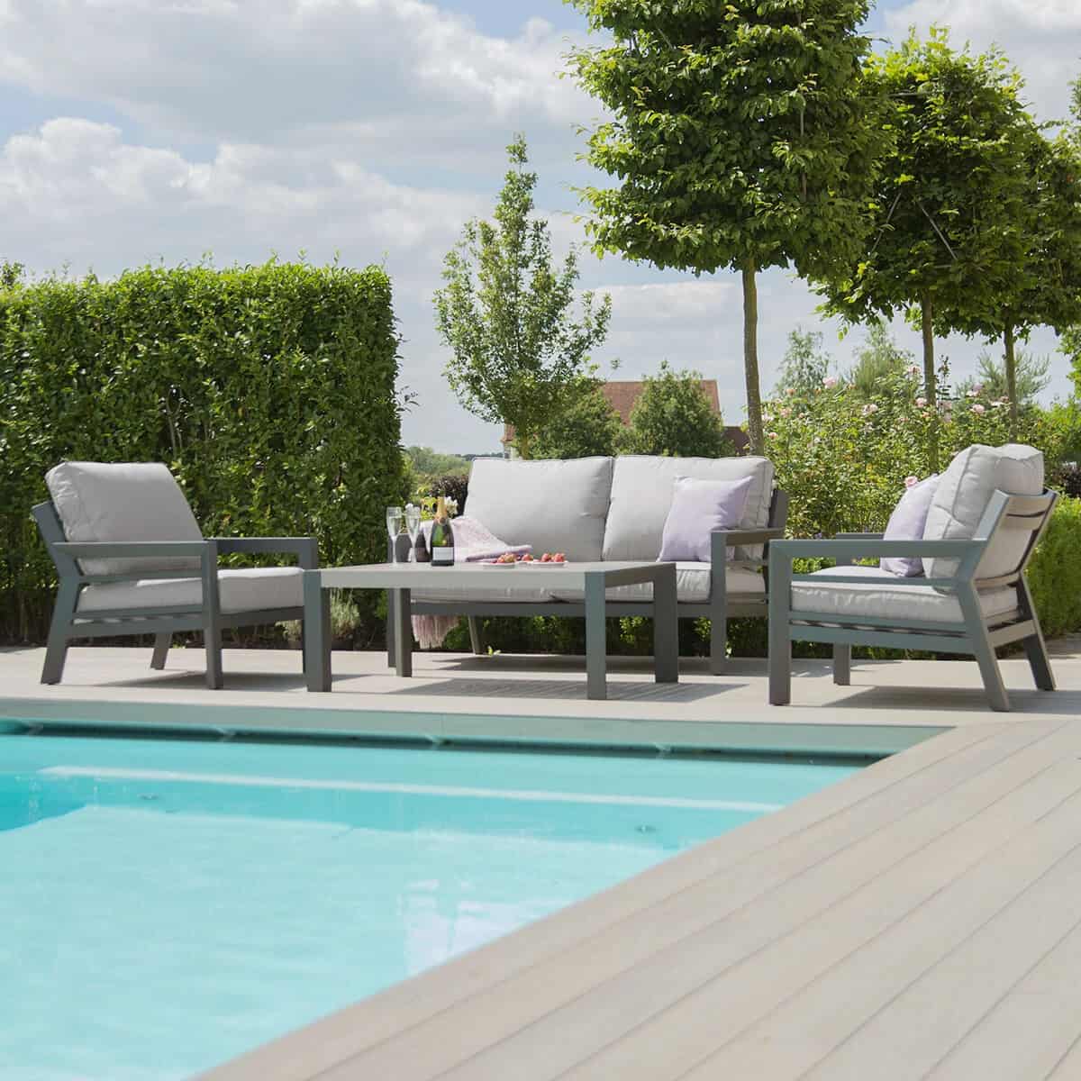 Dove Grey Aluminium 2 Seat Sofa Set with 2 Chairs and Coffee Table
