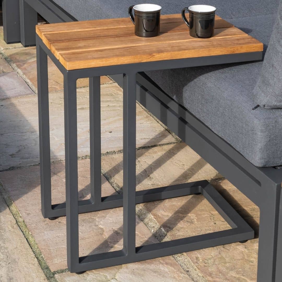 Aluminium u-shaped side table with teak table top #colour_charcoal