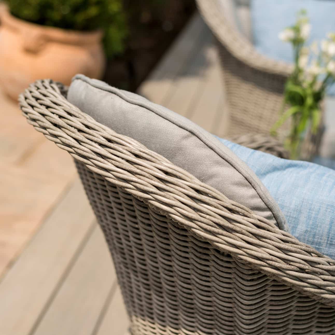 Close up of light grey rattan