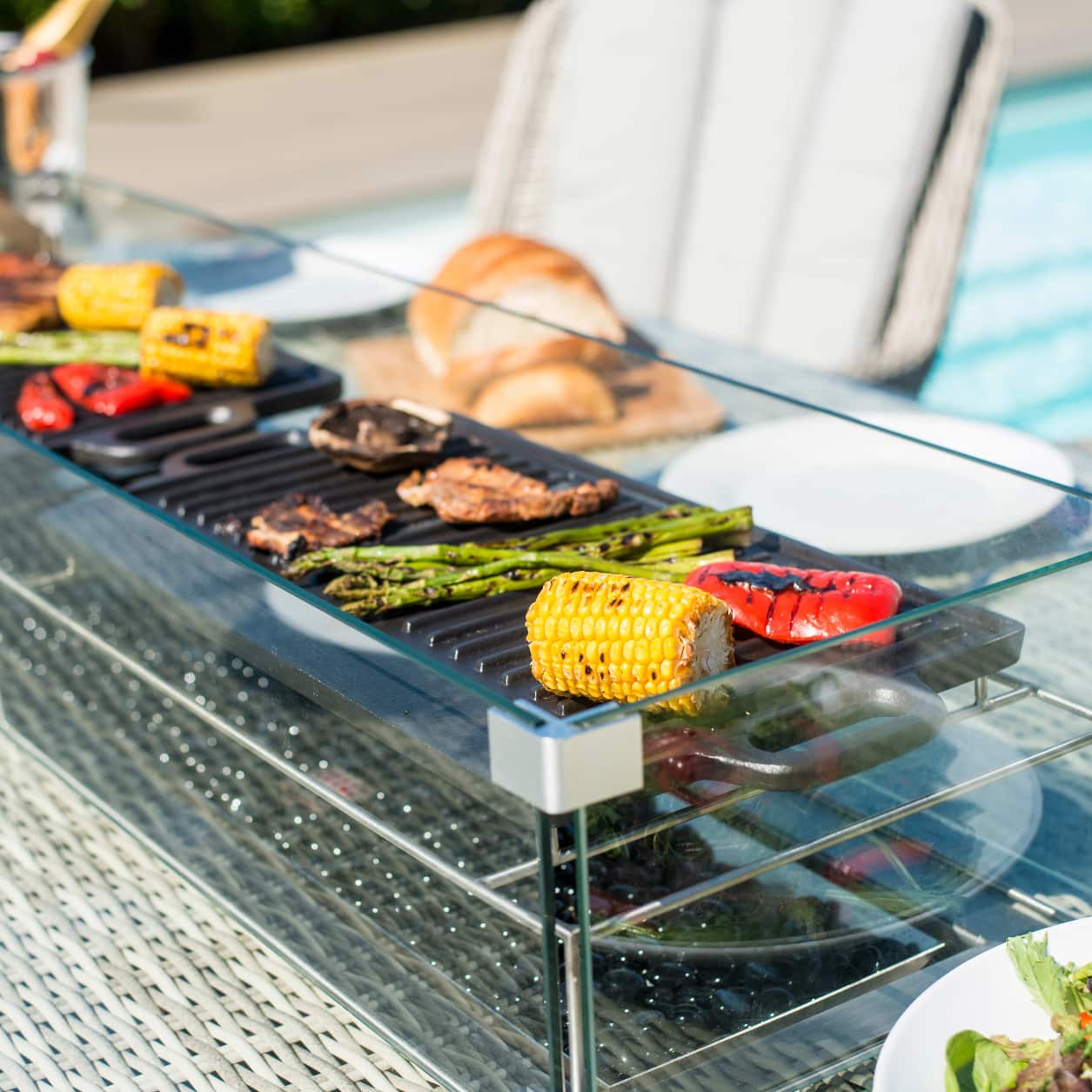 Close up of the fire pit dining table